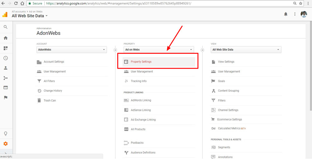 click-on-google-analytics-account-property